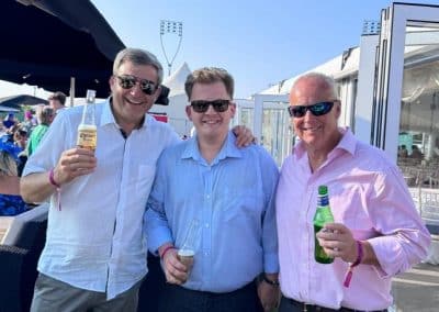 Mark team building over a beer with two of his colleagues Macey Fletcher and Wayne Collier at a recent team building session at The Chelmsford City Racecourse.